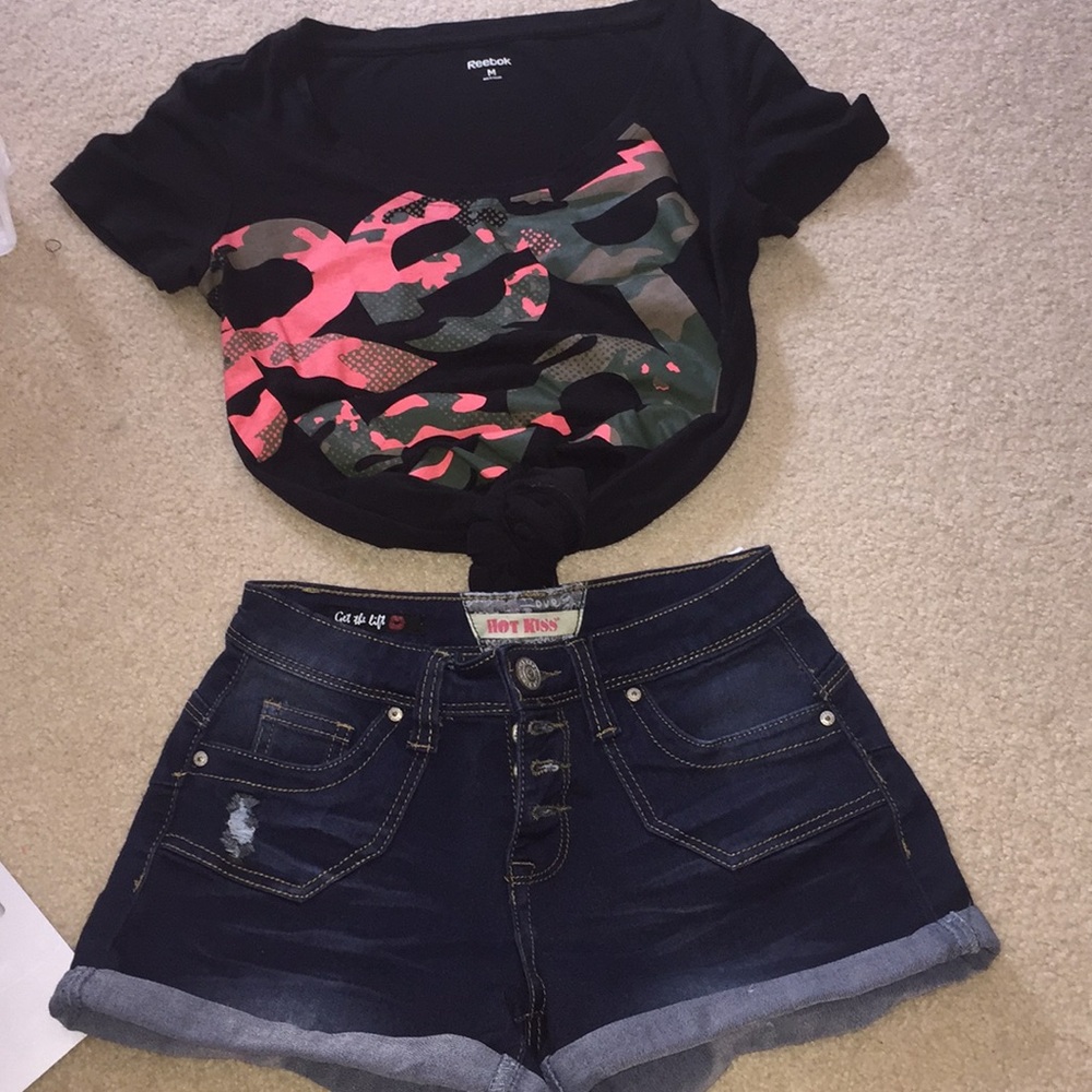 Reebook tshirt with jean shorts